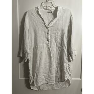Laura Bianchi ITALY White Linen Tunic Sz L Coverup Resort Wear Beach Vacation
